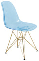 Dining Chair with ABS Plastic Seats Side Chair in Gold Chrome, Transparent Blue