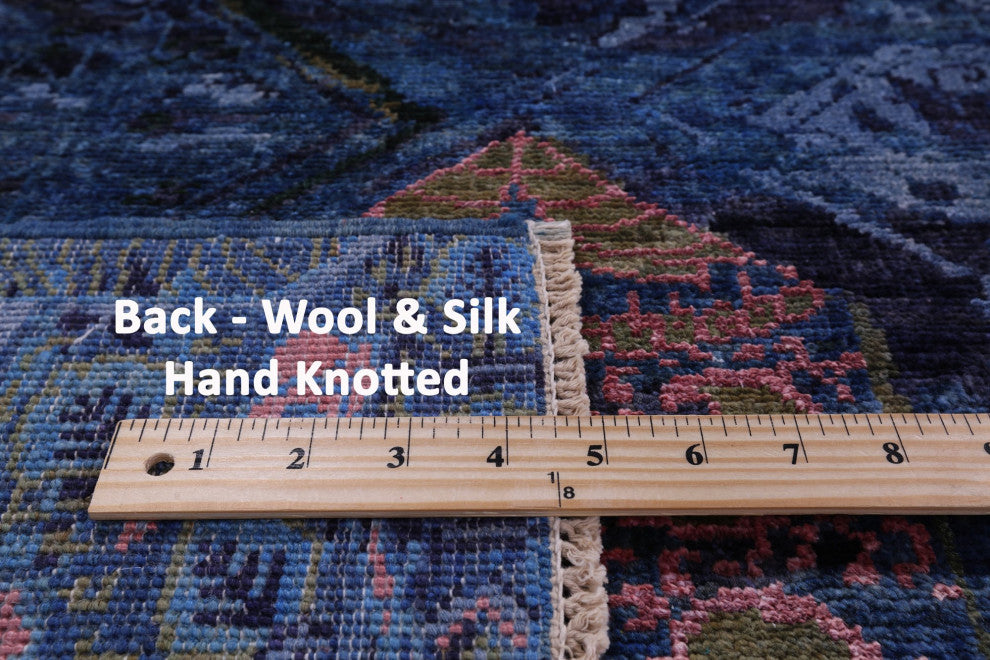 8' 11" X 11' 9" Modern Handmade Wool and Silk Rug Q7330