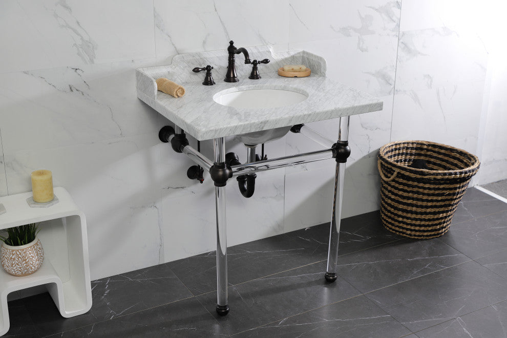 Kingston Brass LMS3030MA5 30" Carrara Marble Console Sink, Acrylic Legs