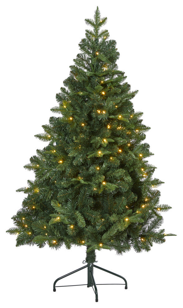 5' Grand Teton Spruce Flat Back Faux Xmas Tree W/ Lights & Bendable Branches