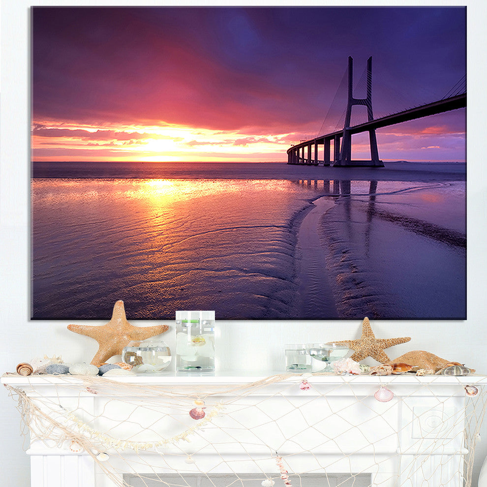 "Colorful Vasco Da Gama Bridge" Sea Pier and Bridge Wall Art Canvas, 40"x30"