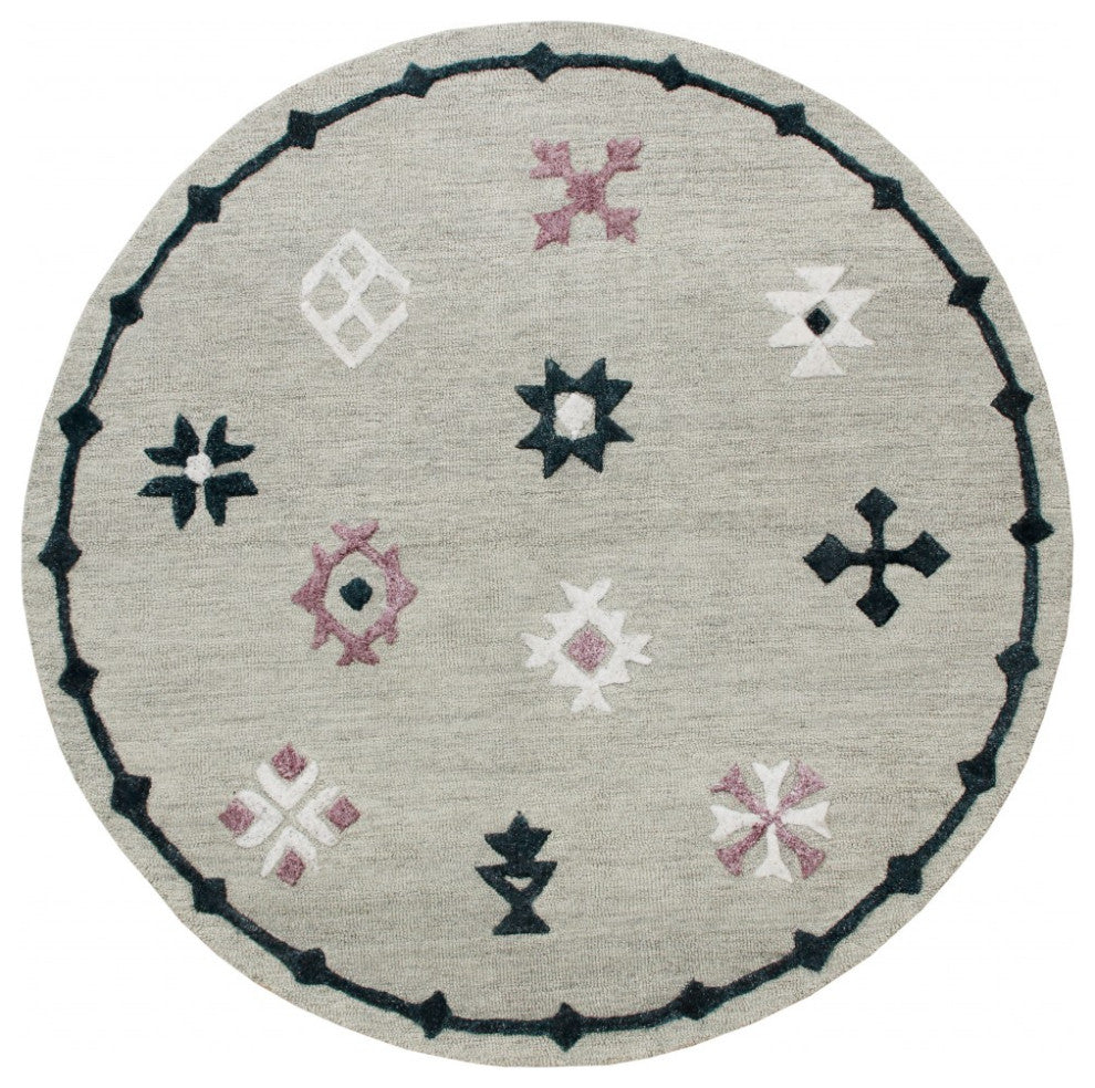 7" Round Gray Decorative Charm Area Rug