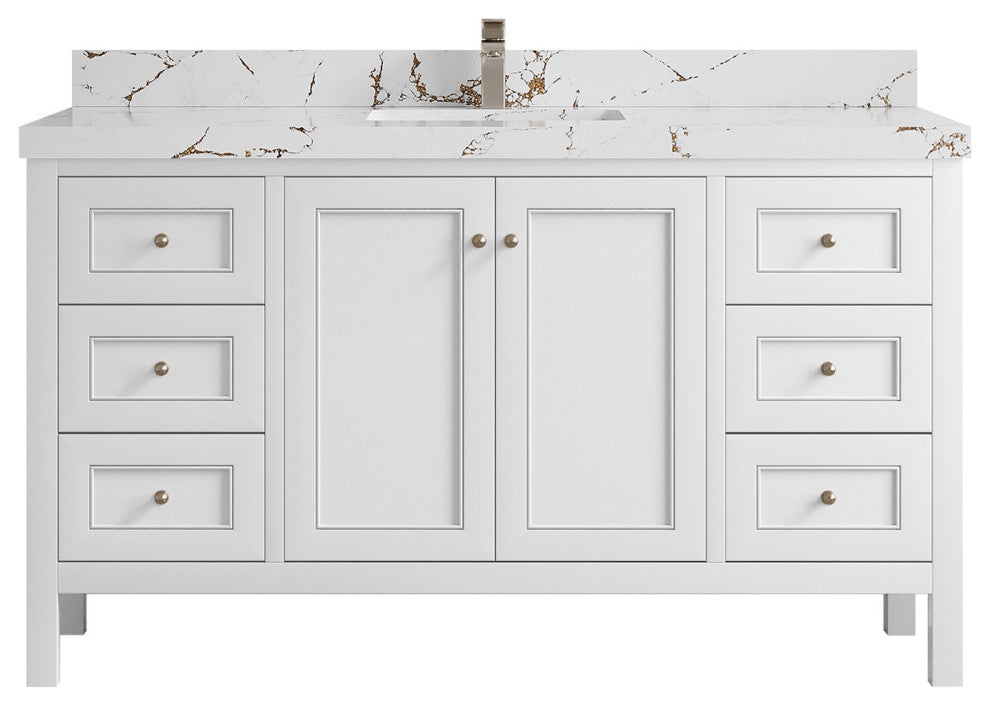 Nashville 60" Single Bathroom Vanity, White 2" Viola Brown