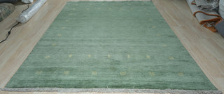 Hand-Knotted Wool Green Contemporary Transitional Rug, 10'x14'