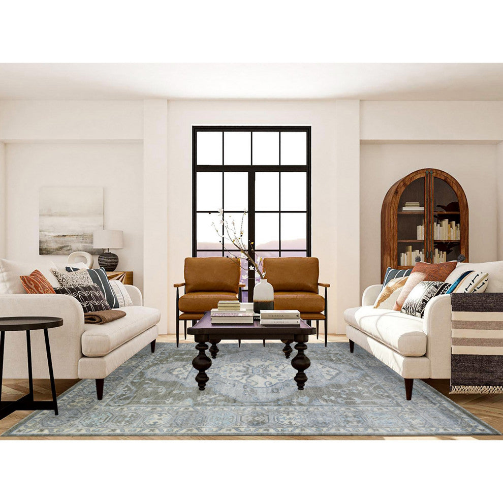 Faded Taupe, Anatolian Design Soft Wool Hand Knotted Oriental Rug, 8'0"x9'9"