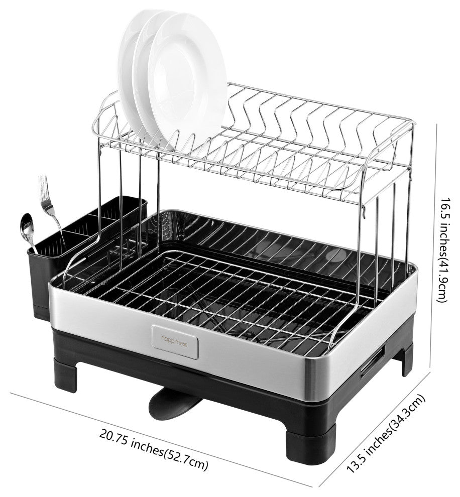 Palazzo 20.75" Stainless 2-Tier Dish Rack With Swivel Spout Tray, Steel/Black