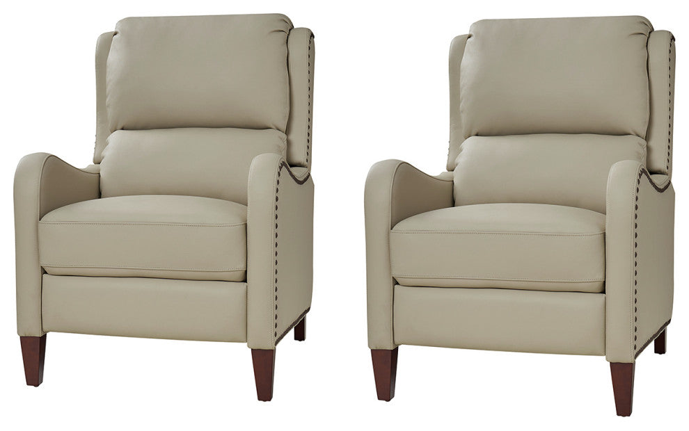 Genuine Leather Recliner With Nailhead Trim Set of 2, Beige