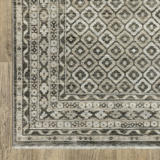 Callum Diamond Panel Grey/Beige Fringe Edge Rug 3'3" x 5'