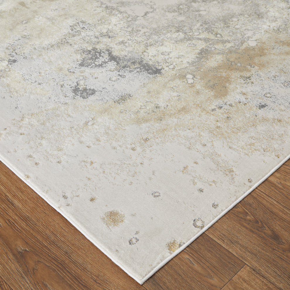 Oria Industrial Abstract Area Rug, Gray/Gold/Ivory, 8'x10'