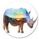 Rhino Double Exposure Illustration, Animal Round Wall Art, 23"