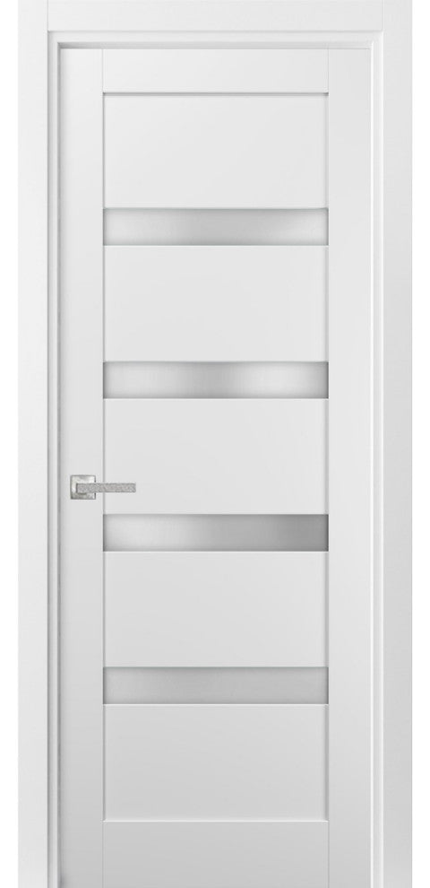 Door with Hardware |Quadro 4113 White Silk with Frosted Opaque Glass -24x84