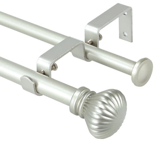 Fluted Ball Adjustable Double Curtain Rod Set, 5/8", Pewter, 48"-84"