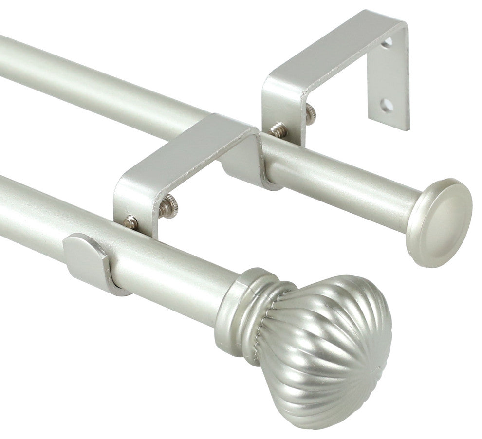 Fluted Ball Adjustable Double Curtain Rod Set, 5/8", Pewter, 48"-84"