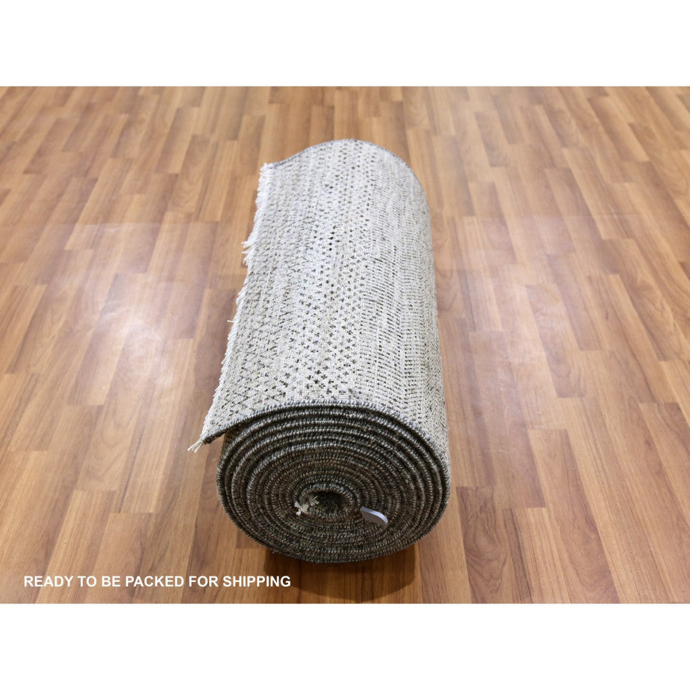 Light Gray Undyed 100% Wool Grass Design Hand Knotted XL Runner Rug 2'5"x24'3"