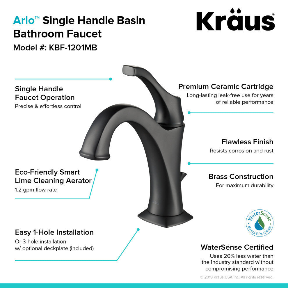 Elavo Square Ceramic Vessel Sink, Bathroom Arlo Faucet, Drain, Matte Black