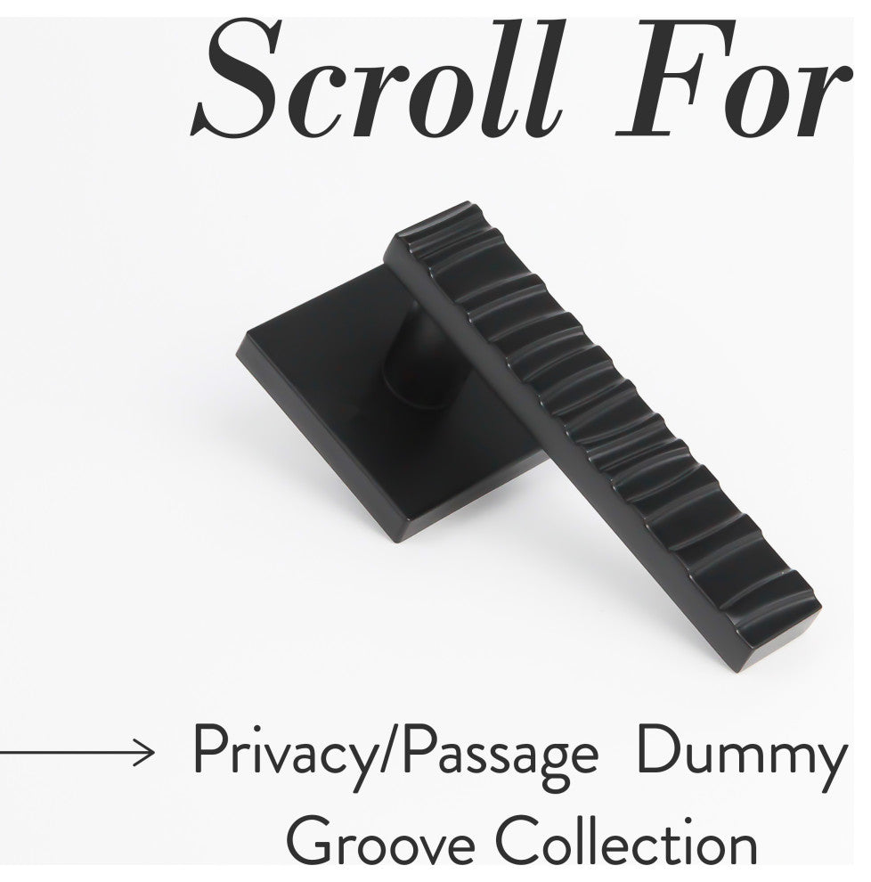 Modern Heavy Duty Designer Interior Door Lever - Groove Collection, Matte Black, Privacy Right Hand