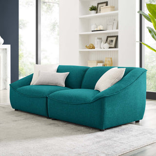 Loveseat Sofa, Fabric, Teal Blue, Modern, Living Lounge Hotel Lobby Hospitality