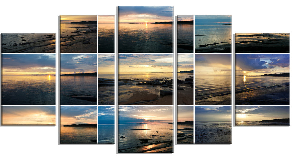 Sea Sunset Collage, Landscape Canvas Art Print, 60"x32", 5 Panels