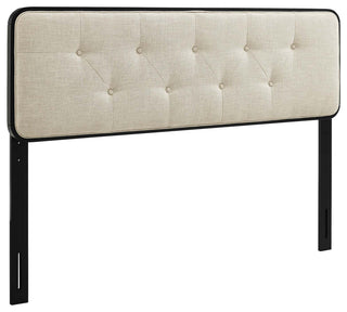Collins Tufted King Fabric and Wood Headboard Black Beige