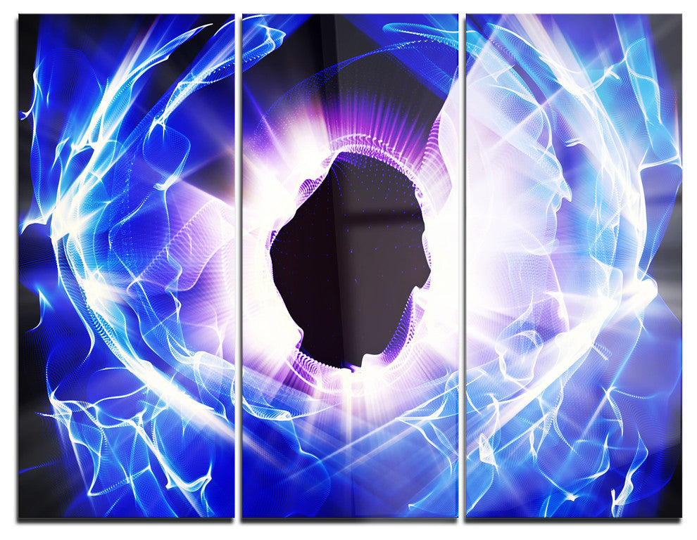 "Fractal Blue Light Shine" Digital Metal Wall Art, 3 Panels, 36"x28"