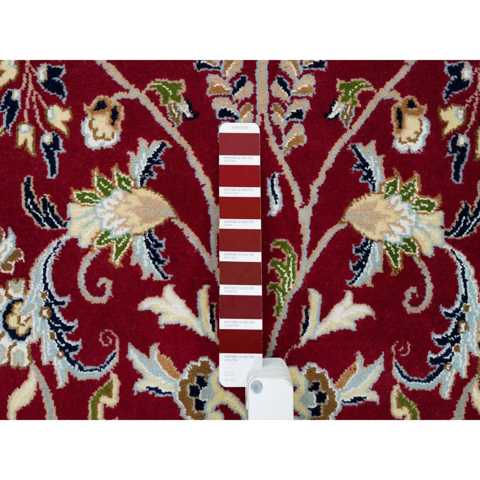 Burgundy Red Soft Wool Hand Knotted Nain Design 250 KPSI Round Rug 9'8"x9'8"