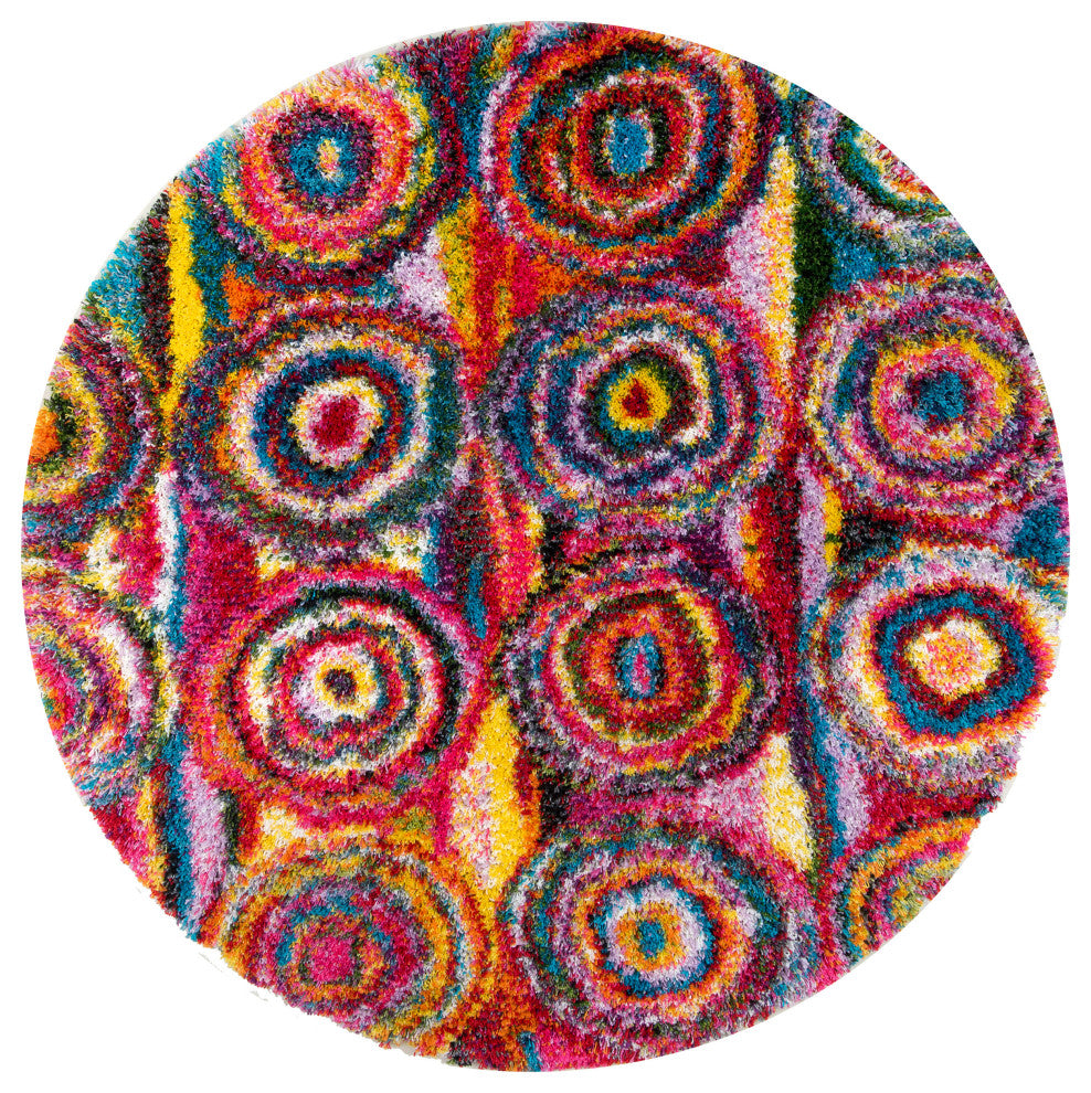 Nuloom Abstract Circles Shag Area Rug, Multicolor 5'3"Round