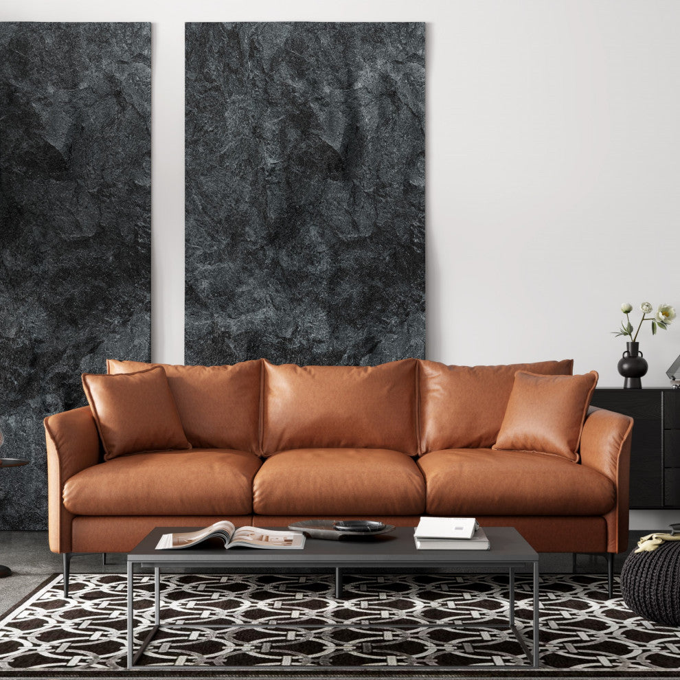 Valencia Jasper Italian Nappa 11000 Top Grain Leather Three Seats Sofas, Cognac