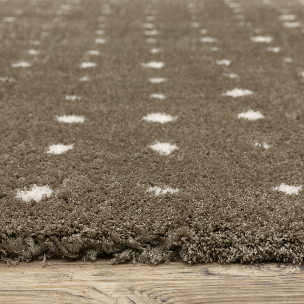 Greer Transitional Geo Dots Mink Brown/ Ivory Area Rug, 6'7" x 9'6"