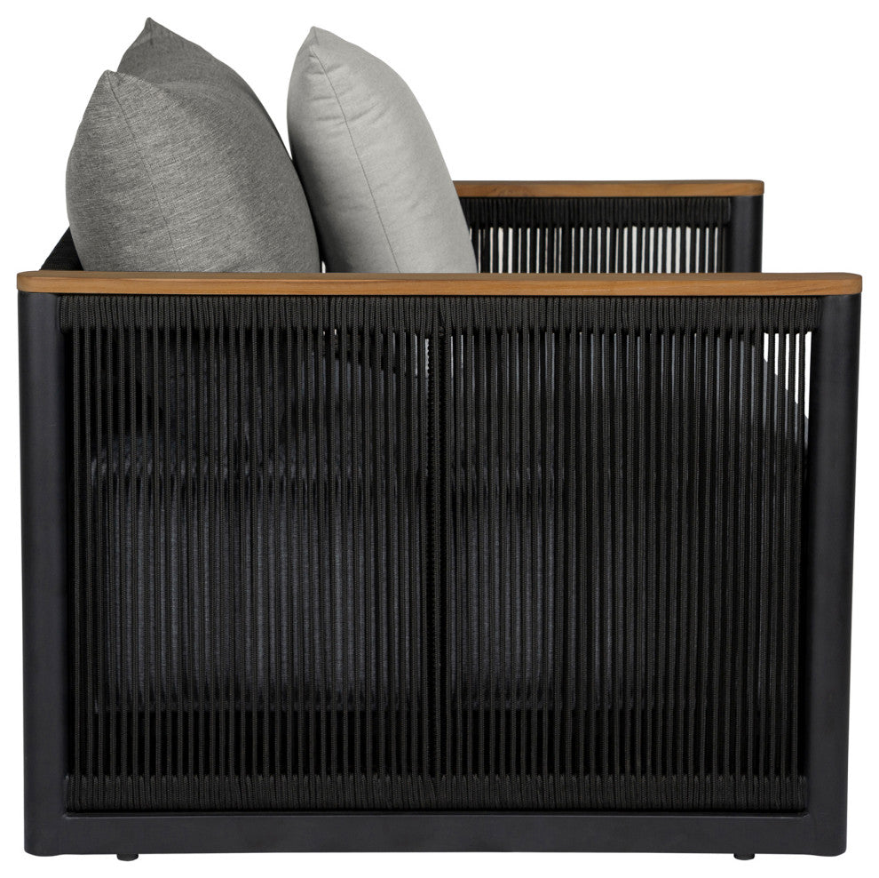 Artesia Outdoor Patio Chair Teak Wood/Black Rope Dark Gray Olefin Cushions