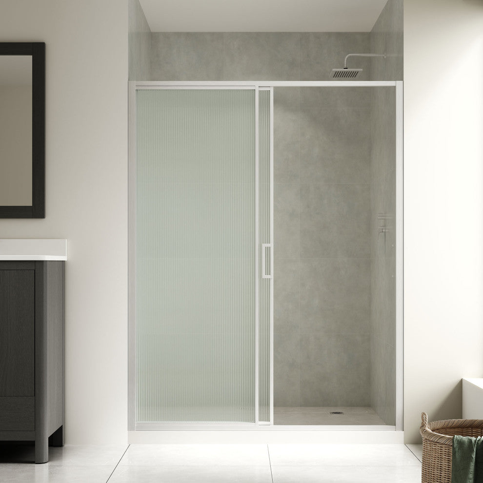 Stanford Sliding Fluted Alcove Shower Door, Satin Nickel, Fluted Glass, 60"
