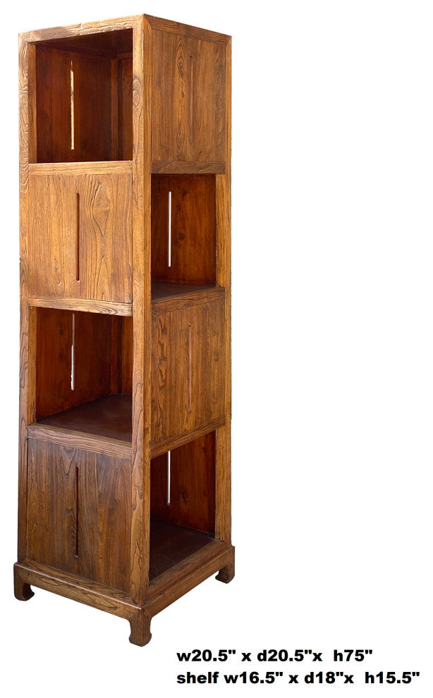 Raw Wood Slim Narrow Tall Open Display Storage Corner Cabinet Hcs7158