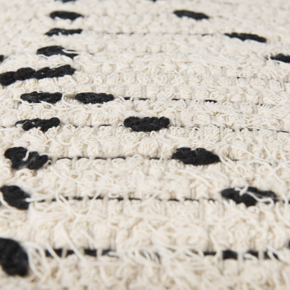 Aarohi 16.0Lx16.0Wx16.0H Cream/Black Cotton Patterned Pouf