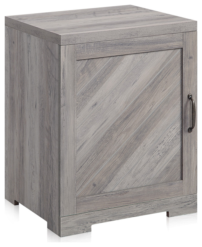 Modern Farmhouse End Table, Nightstand Or Cabinet With Front Door, Gray Wash