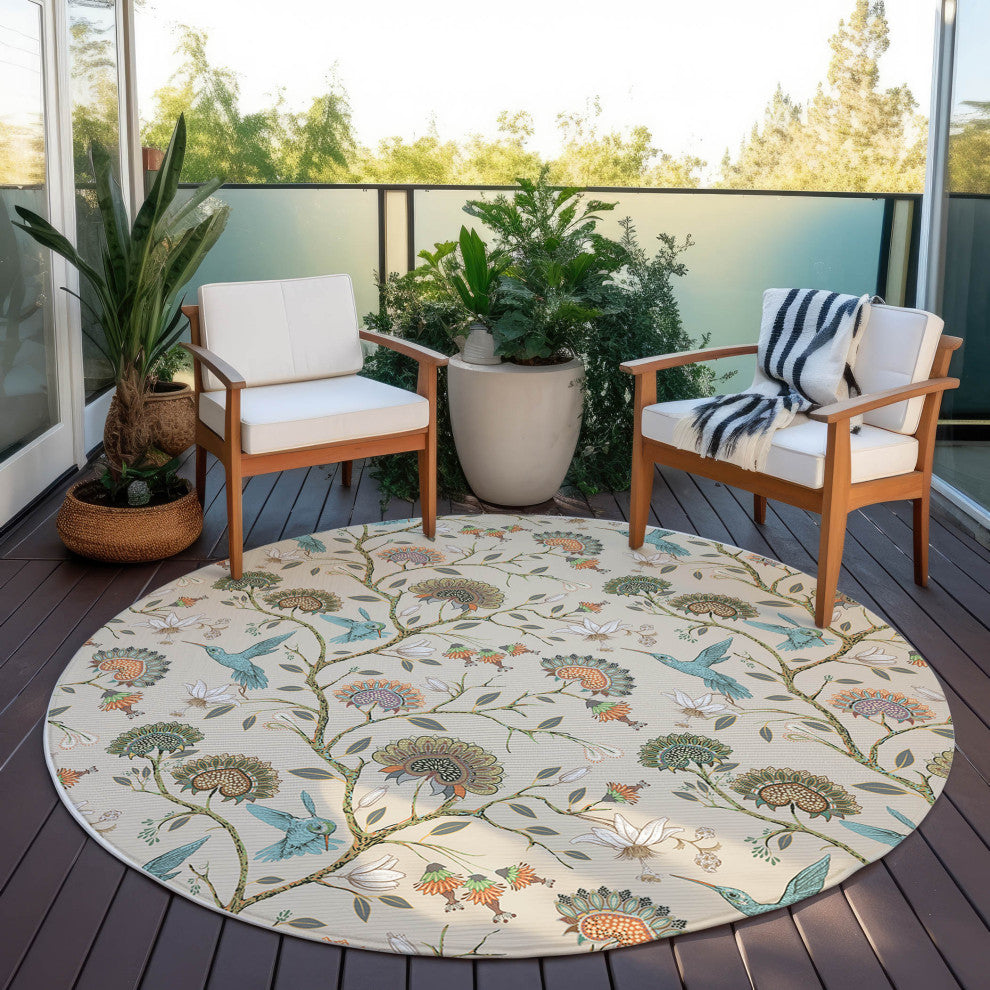 Indoor/Outdoor Kendall KE19 Putty Machine Washable 8' x 8' Round Rug