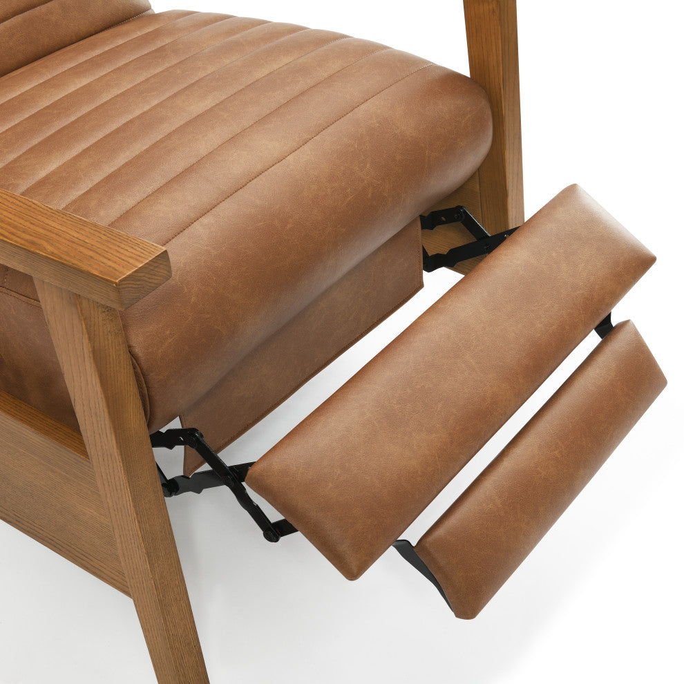 Arthur Wood Arm Push Back Recliner - Saddle Brown