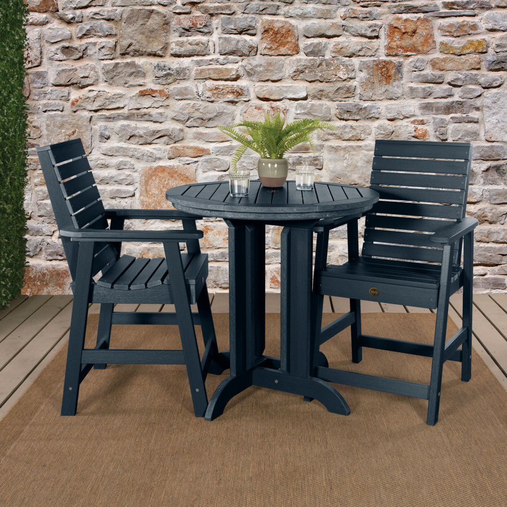 Glennville 3-Piece Round Counter Dining Set, Weathered Acorn, Federal Blue