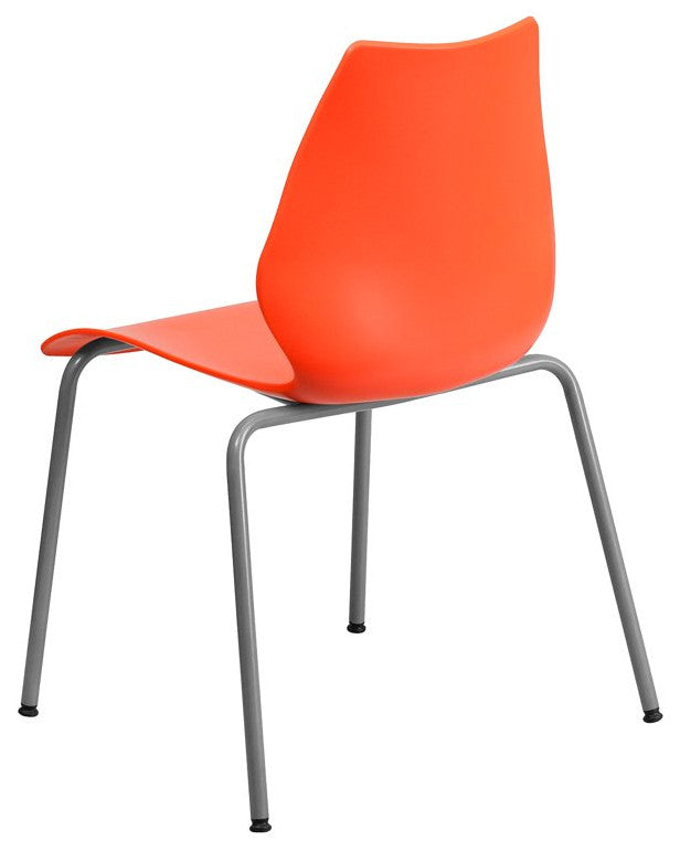 5 Pack Stackable Chair, Multipurpose Design, Plastic Seat & Curved Back, Orange