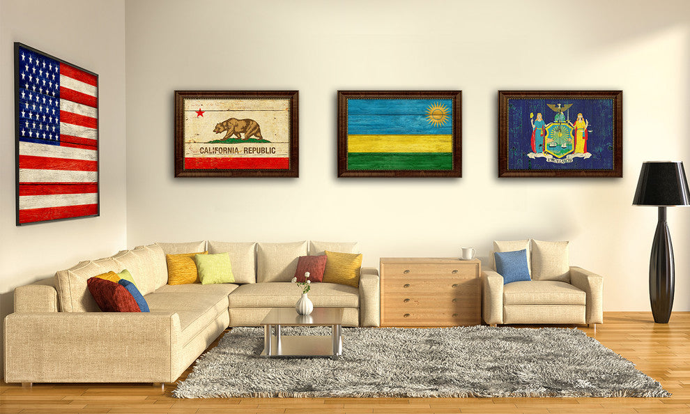 Rwanda Country Textured Flag Print With Brown Gold Frame, 15"X21"