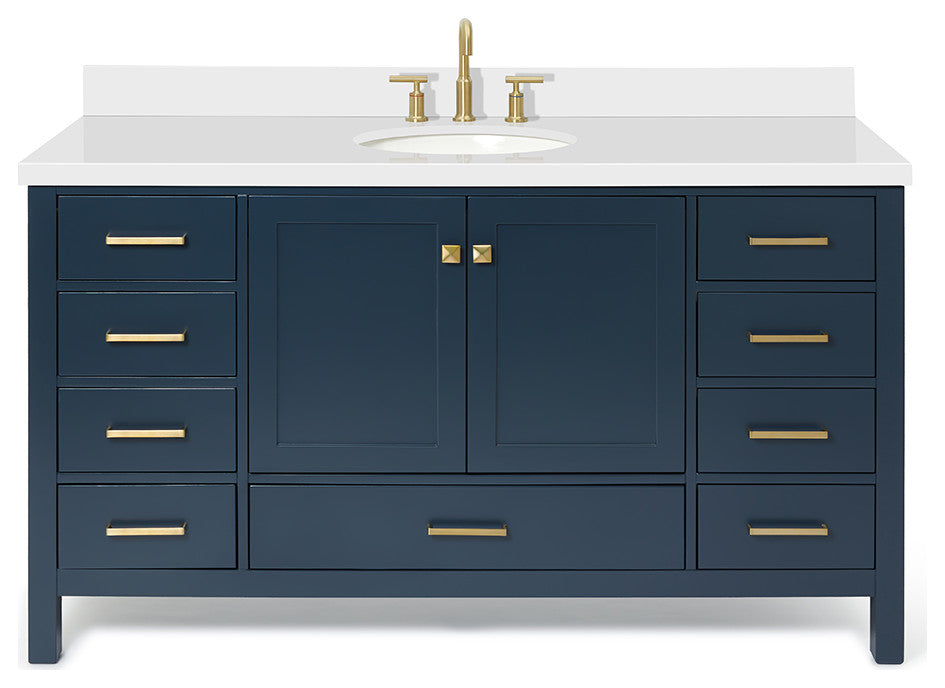 ARIEL Cambridge 61" Single Oval Sink Midnight Blue Vanity Quartz Top, No Mirror