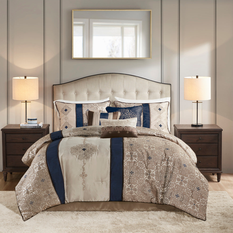Madison Park Donovan 7 Piece Jacquard Comforter Set, Navy