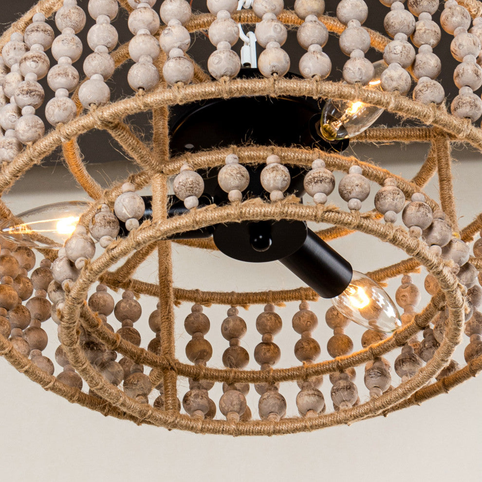 15.75-in Cicle Wood Beads Rustic Chandelier