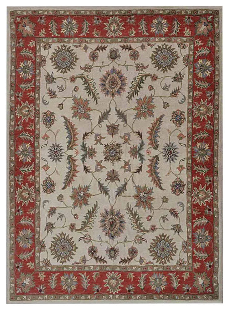 HAND TUFTED WOOL ECO-FRIENDLY AREA RUGS-Cream&Red Color, Oriental Design