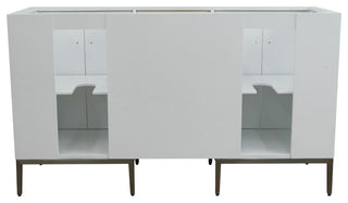 61" Double Sink Vanity, White Finish With Gray Granite And Rectangle Sink