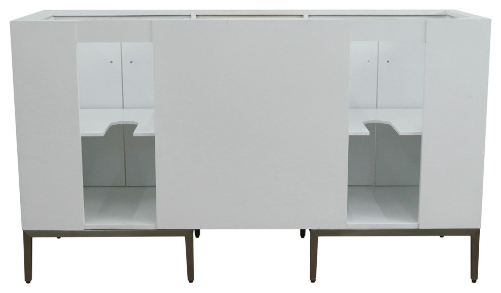 61" Double Sink Vanity, White Finish With Gray Granite And Rectangle Sink