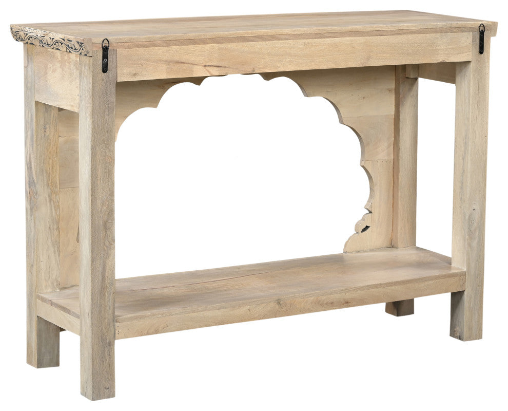 Sophia Carved Solid Wood Console Table, Beige/Black