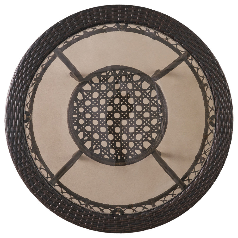 GDF Studio Gaviota 34" Round Outdoor Wicker Dining Table