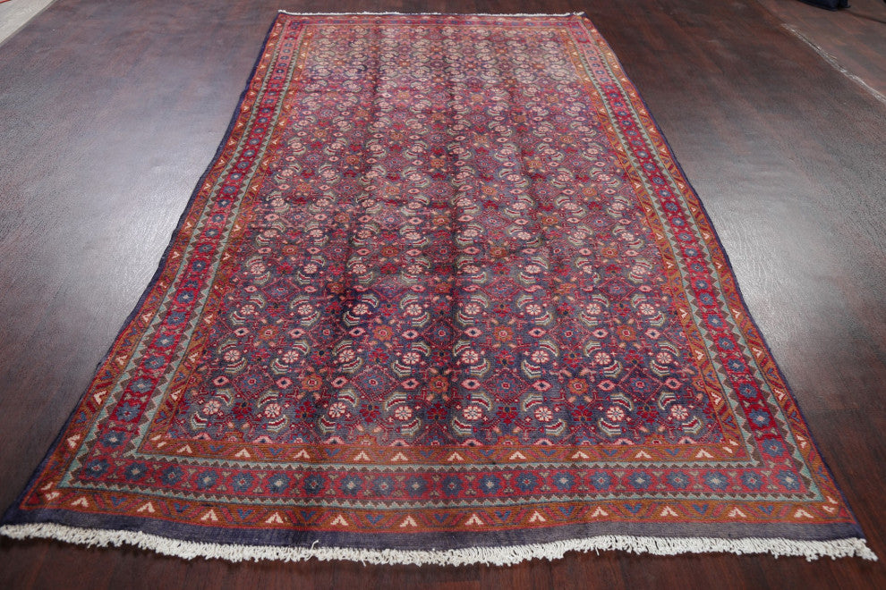 Consigned, Faded Traditional Persian Handmade Vintage-Style Area Rug, Blue, 5x9