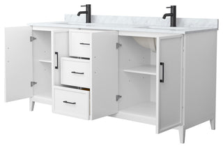 Elan 72" Double Vanity, White, White Carrara Marble Top, Black Trim