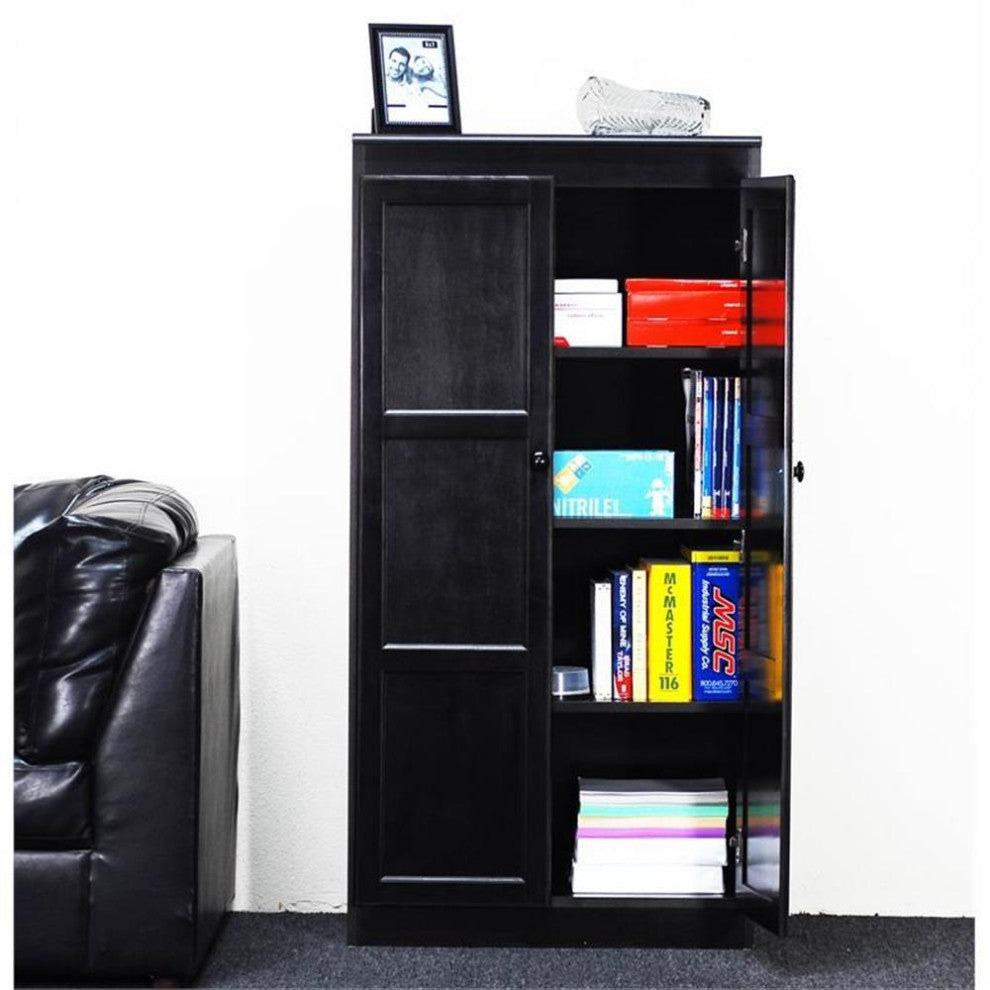 Bowery Hill Traditional 60" Wood Storage Cabinet with 4-Shelves in Espresso