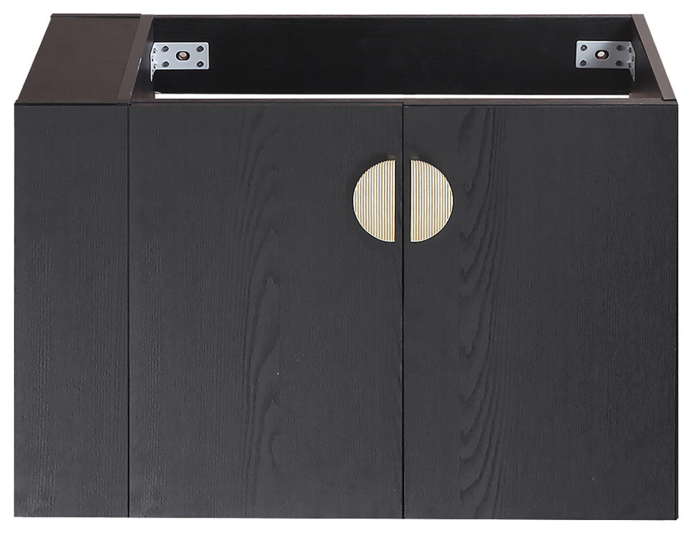 30 Inches Plywood Wall-Mounted Bath Vanity Set, Integrated Ceramic Sink, Black